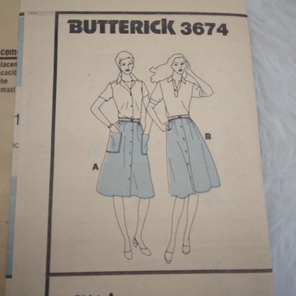 BUTTERICK 3674 SZ 14-18, Misses Button Front Skirt With Waistband And Pockets